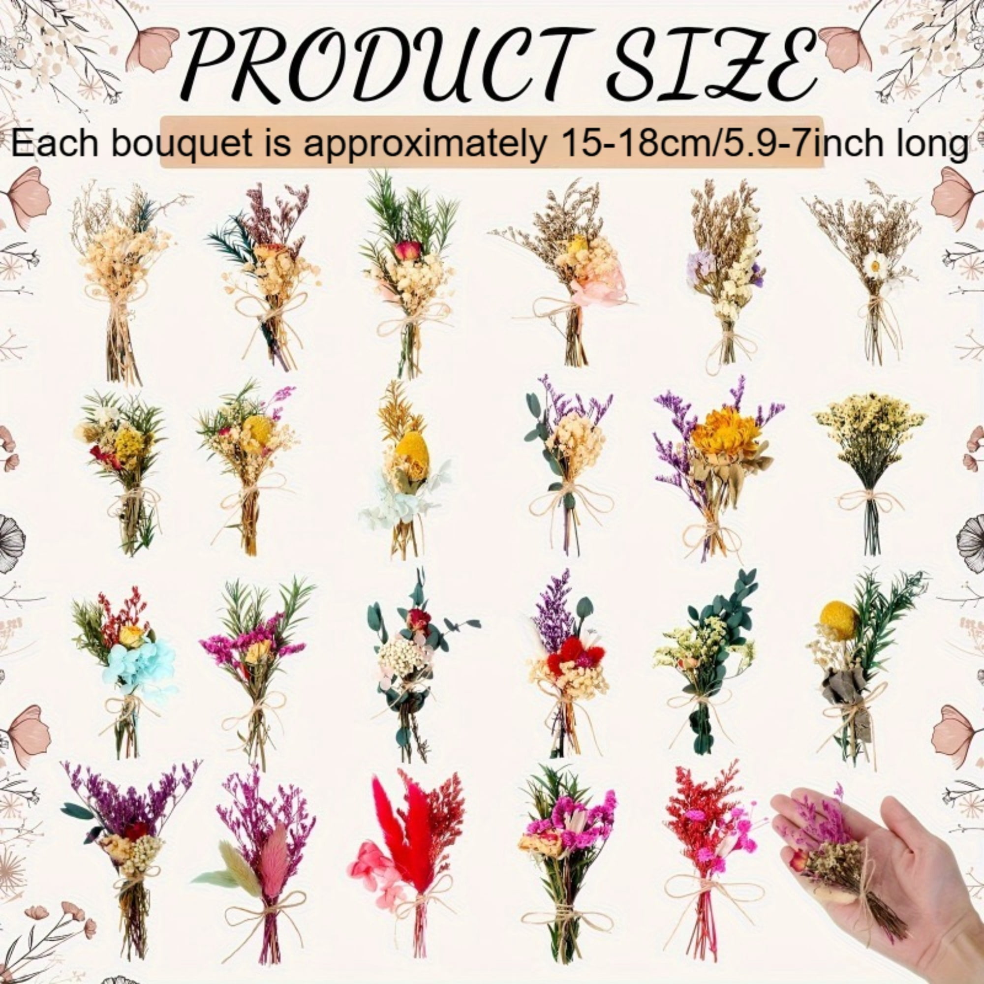 50Pcs Dried Flowers, Dried Flower Bouquet, Dry Flowers, 6 inch, Wildflowers Material, Multi-colored, Dried Flowers for Vase, for Home Decor, DIY Crafts, Wedding, Party Decor