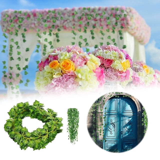 Flowers Wall Hanging Rattan Pipe Wrapped with Decorative Melon Leaves for Outdoor Scenery