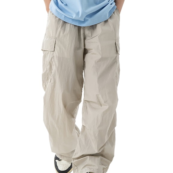 CONZONE Mens Baggy Cargo Pants Wide Leg Hiking Pants for Men Trendy Elastic Waist Drawstring Solid Outdoor Joggers Pant With Pockets