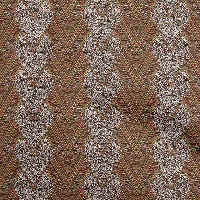 oneOone Polyester Spandex Brown Fabric African Aztech With Animal Skin Sewing Material Print Fabric By The Yard 56 Inch Wide