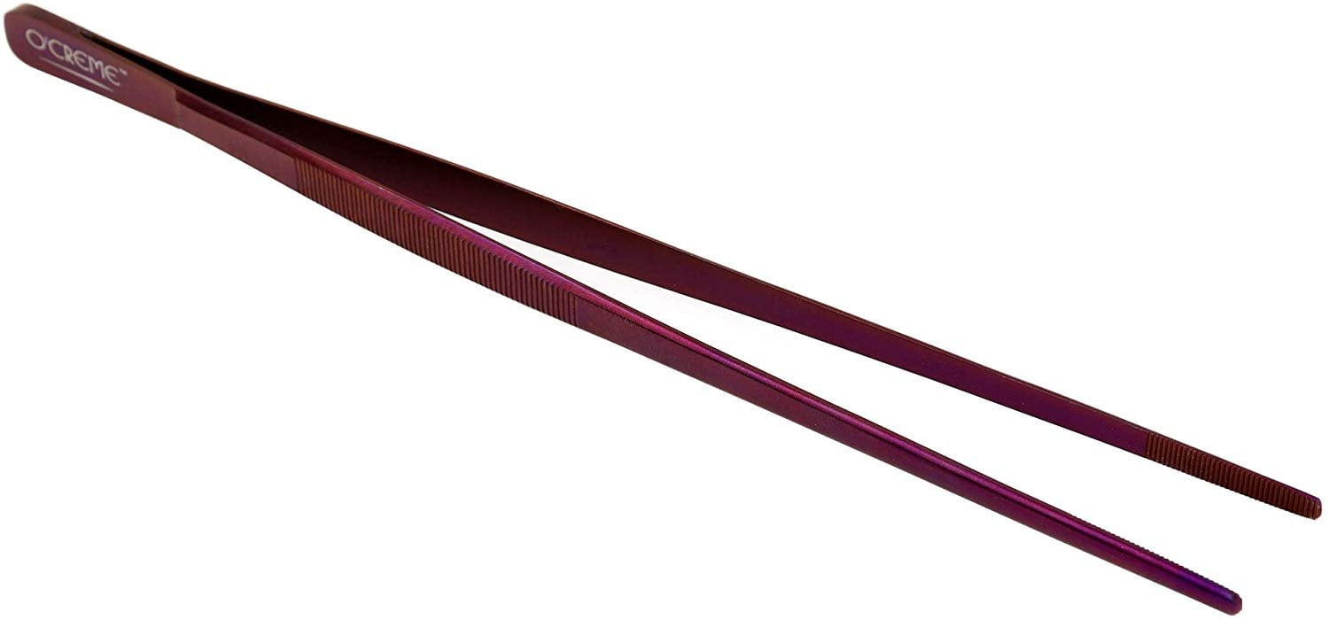 O'Creme Stainless Steel Precision Kitchen Tweezer Tongs with Serrated Tips for Gripping (12