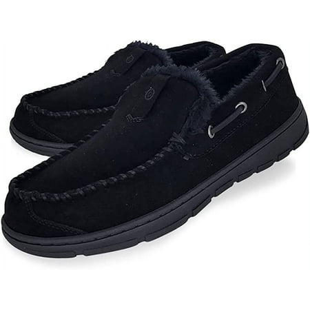 Clarks Black Suede Venetian Moccasin Faux Fur Lining Indoor Outdoor Slippers (Black, 8)