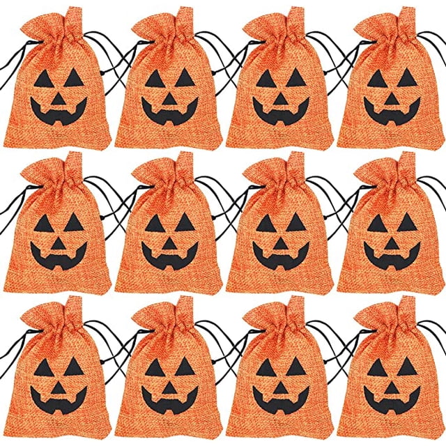 Paquete de 12 bolsas de arpillera de Halloween, bolsas de arpillera con cordones para suministros de fiesta de Halloween para niños. TUNC Sencillez