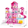 thumbnail image 2 of Pink Girl House Toy set for Kids 3 4 5 6 7 8 Years Old - Villa Girl Toys with 4 Floor 10-Room and 2 Dolls, Furniture Accessories, Pretend Play Indoor Toddler Toys Birthday Gifts for 3-5 6-8, 2 of 10