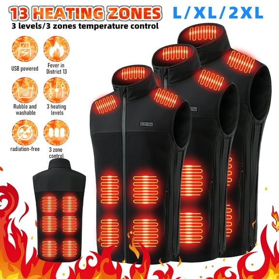 Heated Vest, Men's and Women's Heated Vest 13 heating zones (incl. batteries) Lightweight Hunting/Hiking Vest
