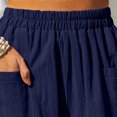 thumbnail image 7 of Lenpel Women's Wide Leg Pants Cotton Linen Elastic High Waisted Palazzo Casual Pants Baggy Beach Trousers with Pockets, 7 of 7
