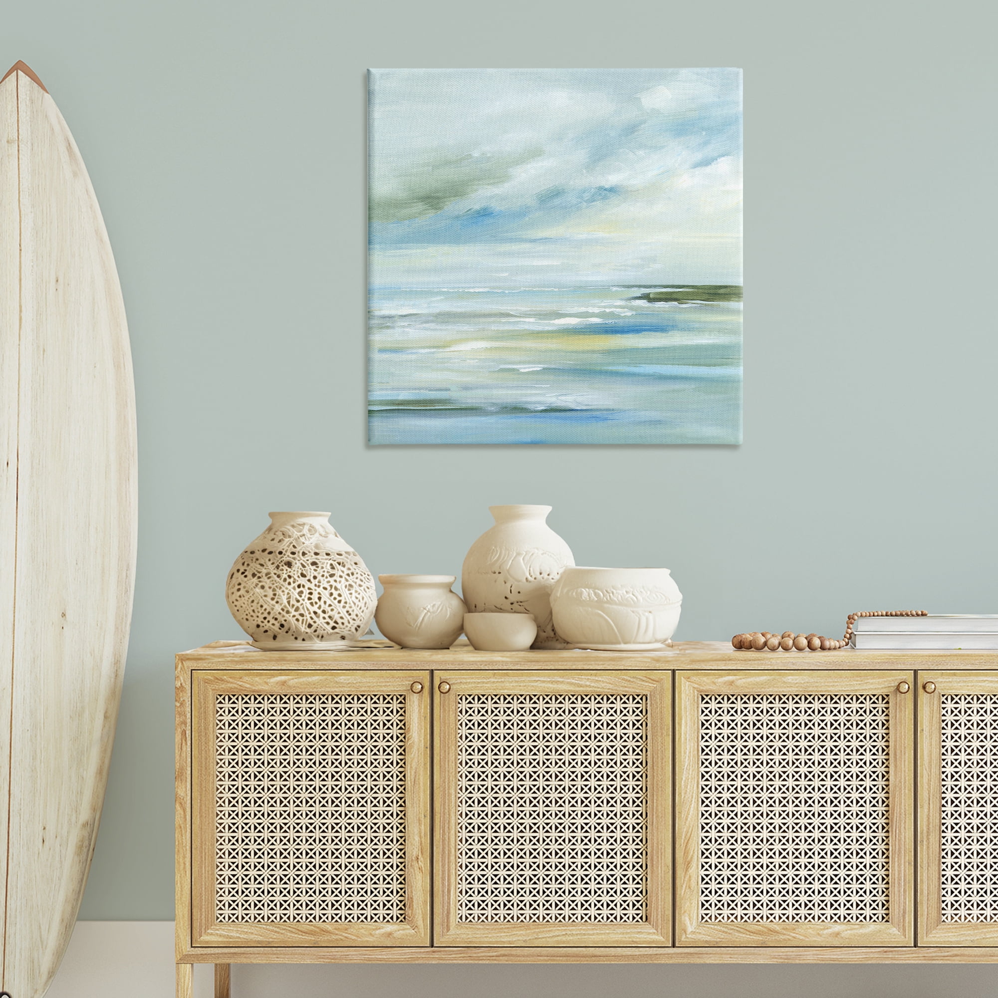 Stupell Industries Cloudy Blue Beach Impression Landscape & Nature Painting Wrapped Canvas Art Print Wall Art, 36 x 36