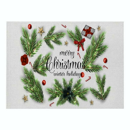 

Cotton and Linen Table Mat Christmas Elements Single Side Pattern Heat Resistant Christmas Decor for Kitchen Dining Room 35 32*42cm