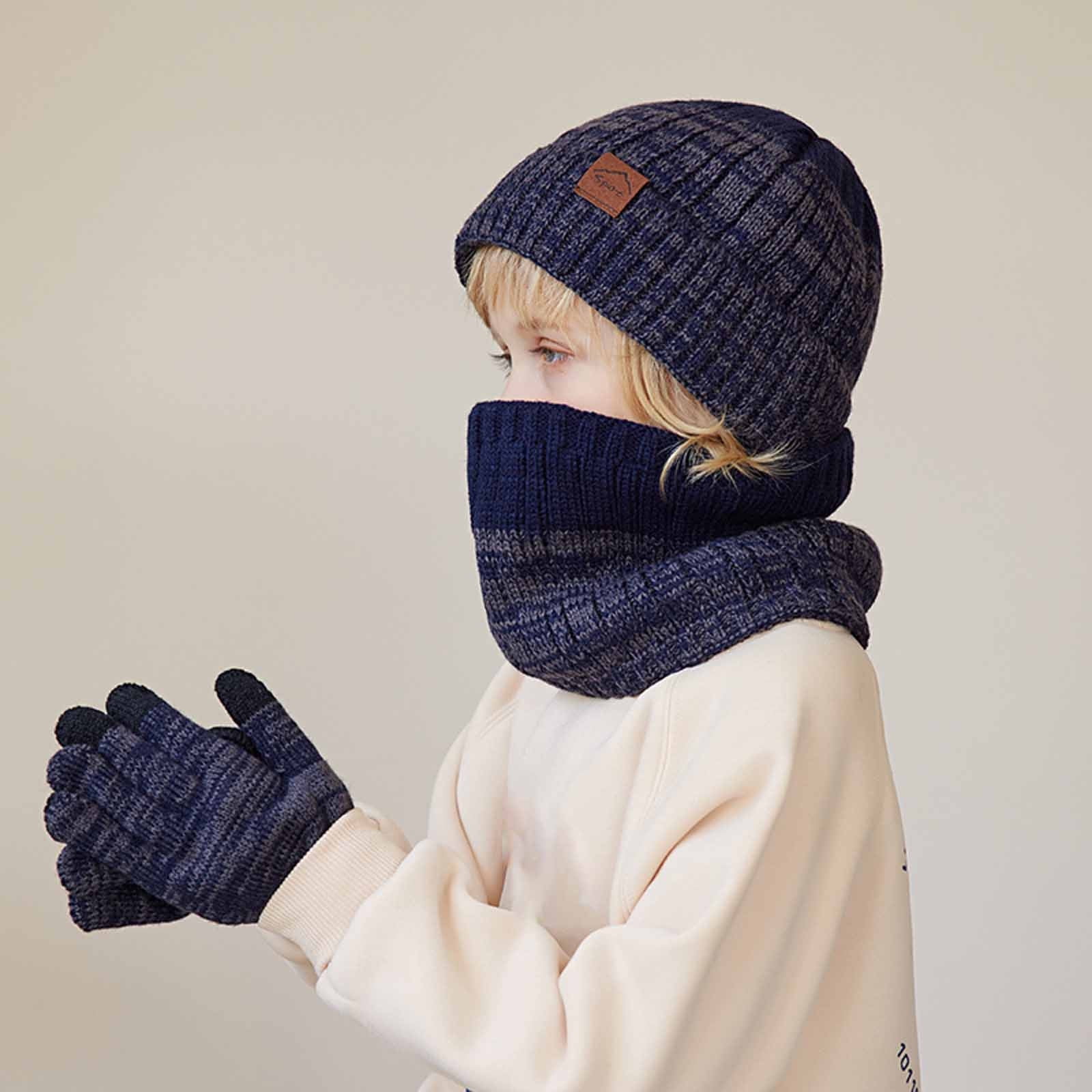 Ensemble Bonnet, écharpe Et Gants Enfant 2-6 Ans - Tricot Doublé Polaire, Avec Pompon, Couleurs Variées - 8