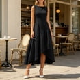 thumbnail image 6 of XUNKUSGA Summer Dress Fashion Boat Neck Sleeveless Ruffle Flowy Asymmetrical Hem Dresses for Women Solid Color Cotton Linen Midi Dress for Beach,Party,Cocktail,Black,L, 6 of 9