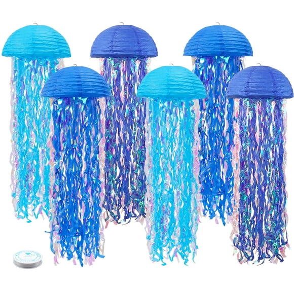 Faroles colgantes de papel con forma de medusa de Zilue, 6 unidades, 25 cm, color azul