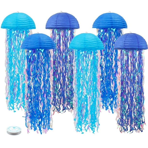 Faroles colgantes de papel con forma de medusa de Zilue, 6 unidades, 25 cm, color azul