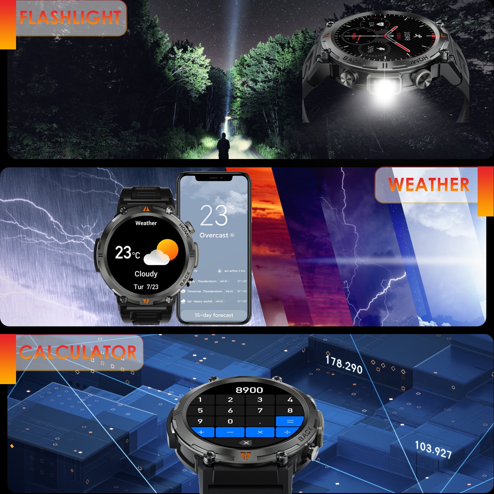Cyberdyer Smart Watch for Men: Make/Answer Calls for Android & iPhone, 1.45" HD Screen, IP67 Waterproof,100+ Sports Modes, 400mAh Rugged Smartwatch with Pedometer, and Practical Flashlight Feature