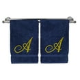 thumbnail image 2 of Monogrammed Washcloth Towel, Personalized Gift, 13x13 Inches - Set of 2 - Gold Script Embroidered Towel - Extra Absorbent 100% Turkish Cotton - Soft Terry Finish - Initial A Navy Towels, 2 of 3