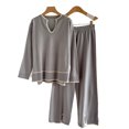 thumbnail image 5 of Miluxas Women's 2 Piece Lounge Sets Oversized U Neck Long Sleeved Top Wide Leg Pants Matching Cozy Knit Set Gray Free Size, 5 of 5