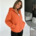 thumbnail image 6 of Zip Up Hoodie Women Lightweight Jacket Oversized Sweatshirt Solid Color Fall Clothes Long Sleeve Loose Fit Y2K Tops,Orange L, 6 of 7