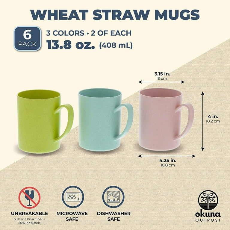 Wheat Straw Plastic Coffee Cups / Mugs with Handles (Sets for 4) -  Unbreakable / Nonbreakable, Lightweight-Kids,Toddlers,Adults & Elderly 