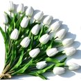 thumbnail image 1 of 20 tulipanes artificiales blancos de látex suave para decoración del hogar y la cocina., 1 of 5