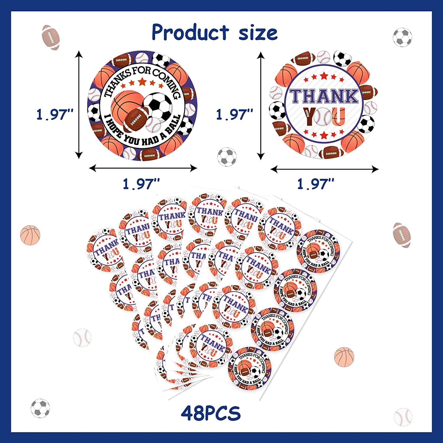 Sports Stickers All Star Thank You Circle Labels Sports Themed Birthday Party Favors 2 Inch 48 Pack
