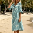 thumbnail image 5 of Dolkfu V-Neck Women Clothing Refreshing Blue Short Sleeve Mid-Length Dresses Relaxed Fit Floral Printed Classic Shift Dresses Blue,Xl, 5 of 5