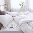 thumbnail image 2 of Duvet Cover White Twin Size Washed Microfiber Bedding Duvet Cover Set Pom Poms Fringe Solid Color Soft and Breathable, 2 of 6