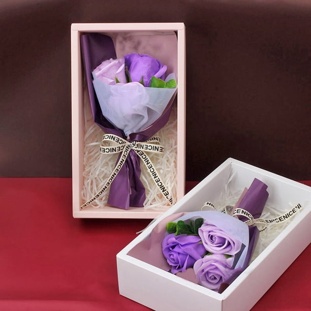 Caja regalo romántica de ramo de jabón de rosas - 5 rosas jabones, decoración de bodas y hogar, arreglo floral duradero