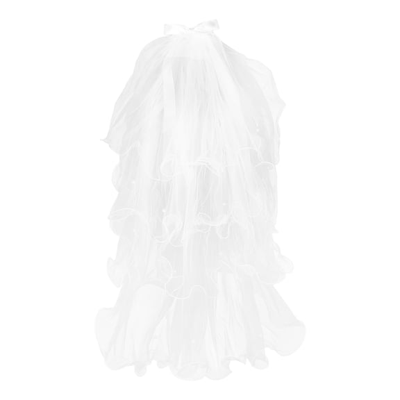 STRANDCHIC White Bridal Veil with Bow Layered Design for Wedding Photography and Bridal Accessories