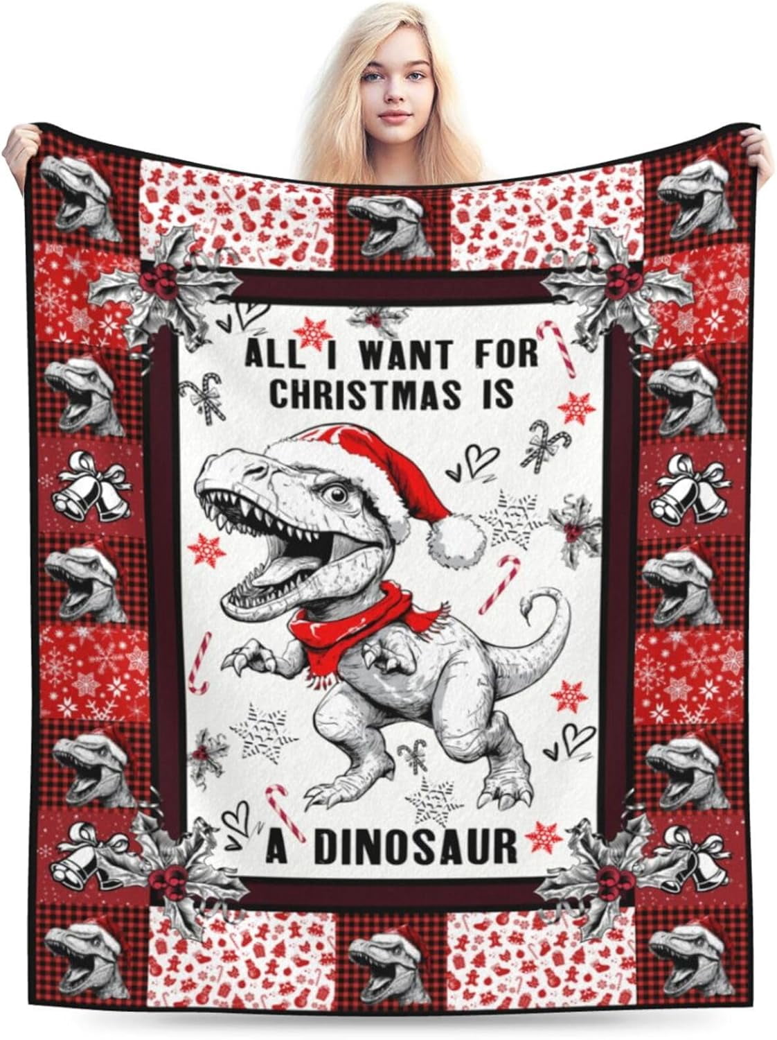 Christmas Dinosaur Blanket Cute Dinosaur Flannel Plush Throw Blanket Cozy Dinosaur Decor Fleece Bedding Stuff Blanket Gifts for Dinosaur Lover Girls Boys Kids Adults Women Bed Travel 40"x50"