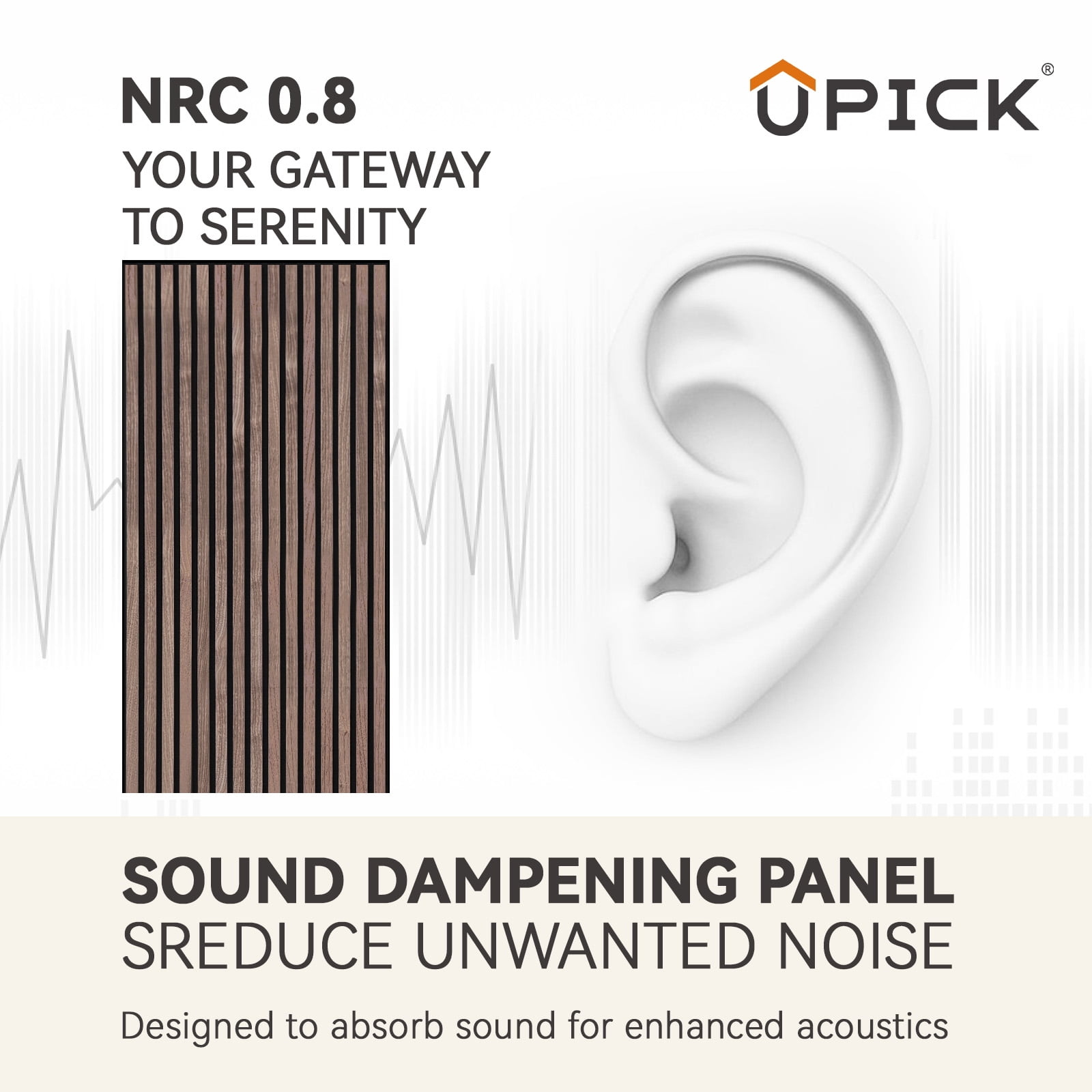 Upick MDF Acoustic Wall Panels, 4 Pack 48" x 24" 3D Slat Wood Panels for Wall, Soundproof Panels for Interior Wall Decor, Walnut