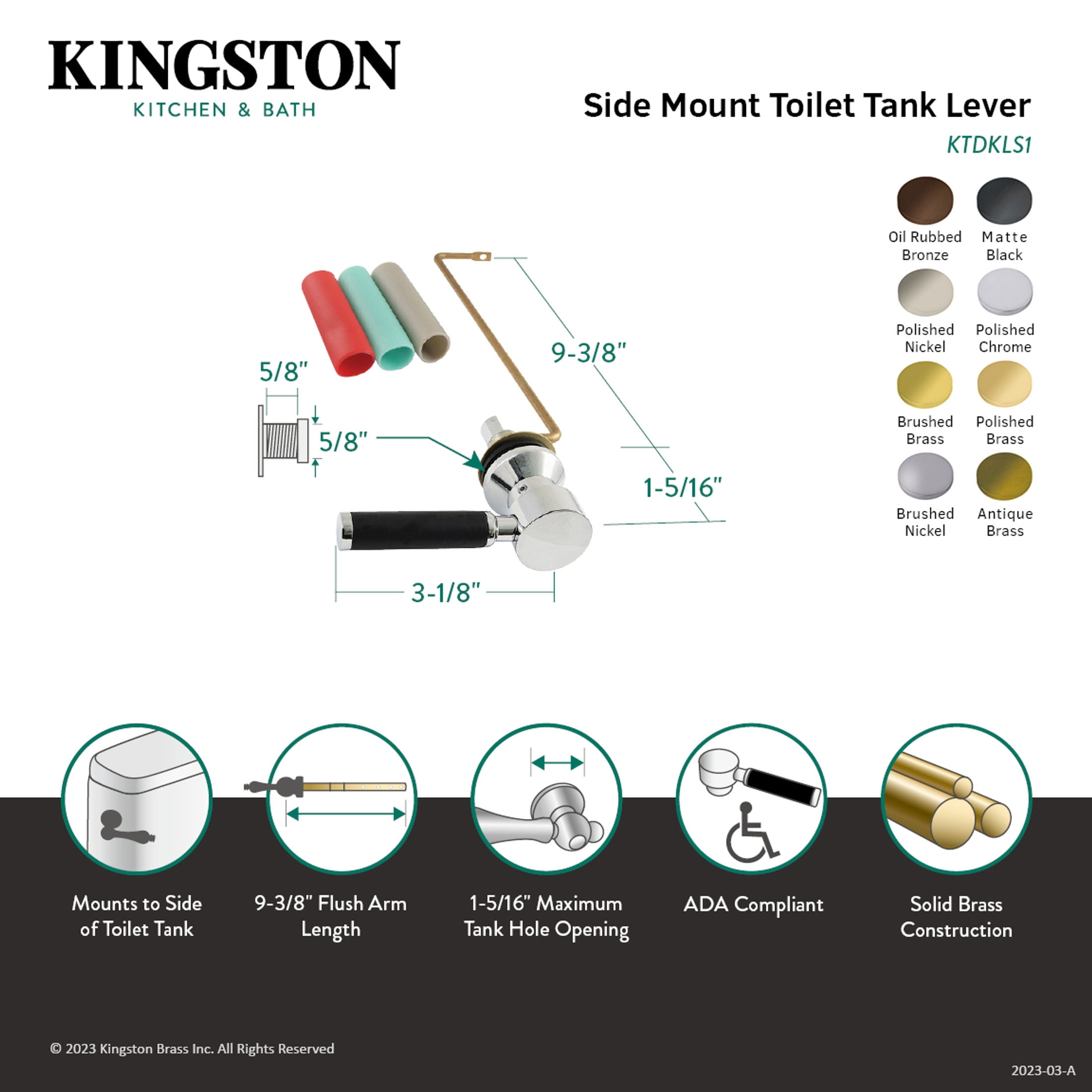 Kingston Brass KTDKLS1 Kaiser Side Mount Toilet Tank Lever, Left/Right Installation in Polished Chrome