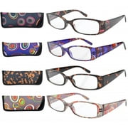 4-Pack Spring Hinge Beautiful Colors Reading Glasses Women +0.75