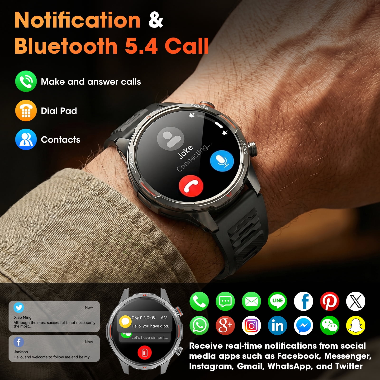 Haulvean Smart Watch 1.7" Smartwatch (Metal Body) with 1000mAh Battery/IP68 Waterproof/100+ Sports Modes, Outdoor Sports, Fitness Tracker fits for Android and iPhone Devices (Black)