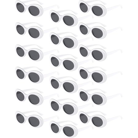 NCQ 18 Pack Retro Clout Oval Mod Thick Frame Round Lens Sunglasses Women Men Sunglasses White