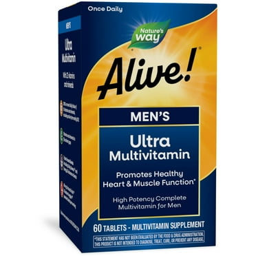 Nature’s Way Alive! Men’s Ultra Potency Complete Multivitamin, High Potency B-Vitamins, Energy Metabolism*, Food-Based Blends, 60 Tablets