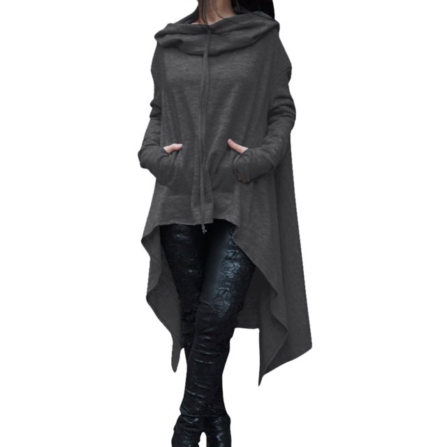 Avamo Women Leisure Pullover Irregular Hem Fall Long Sleeve Dark Gray M