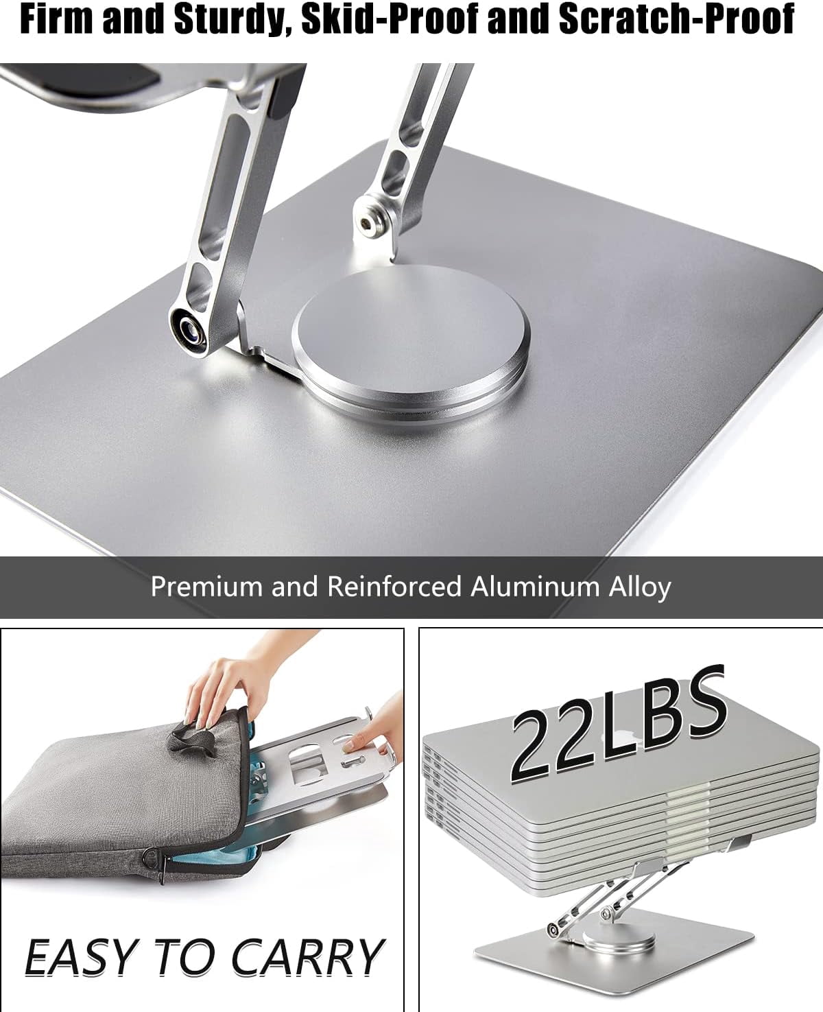 AUBEAMTO T360 Laptop Stand Anti-Shake with Heavy Swivel Base, Ergonomic Multi-Angle Adjustable Laptop Stand Riser iPad Holder for MacBook Pro/Air, Surface Laptop, Tablet UP to 17 inches