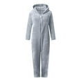 thumbnail image 4 of Trupants Big Girls' Gray Plush Animal Ear Hooded Jumpsuit - 9T, Full Zip, Cozy Loungewear & Sleepwear for 9-Year-Old Girls, 4 of 5