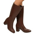 thumbnail image 5 of Knee High Boots Women – Slightly Wider Calf Faux Leather Tall Dress Boots, Block Heel & Side Zipper – Classic Comfortable Fashion Fall Winter Boots(Color:Brown,Size:7), 5 of 6