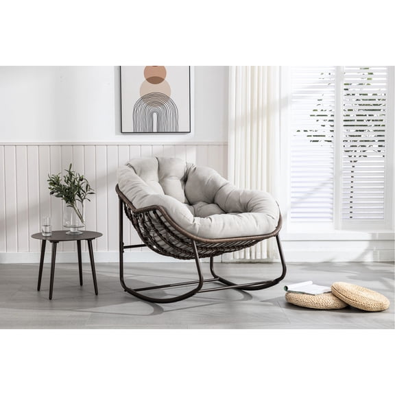Beige Oversized Egg Chair - Rocking with 250lbs Load - Living Room and Bedroom - Safe and Comfy