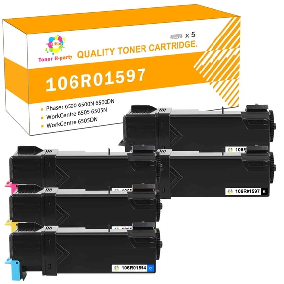5-Pack 6500 Toner Cartridge Compatible for Xerox 106R01597 Phaser 6500 6500N 6500DN, WorkCentre6505 6505N 6505D Printer Ink 2x Black, Cyan, Magenta, Yellow