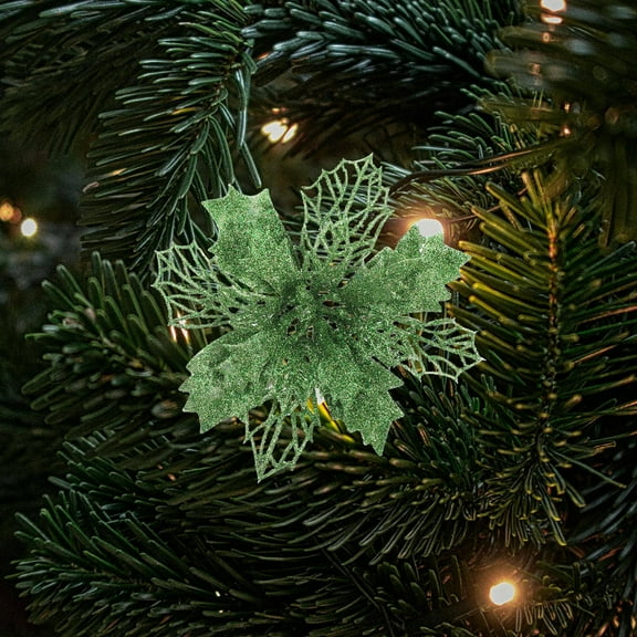 Homoyoyo Green Poinsettia Artificial Flowers Set for Christmas Tree Holiday Decoration Indoor Outdoor