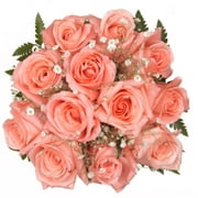 Mother's Day Coral Pink Roses with Designer Vase