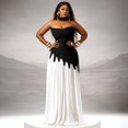 thumbnail image 3 of Women's Black & White Color Spliced Strapless Slash Neck Sleeveless Waistband Irregular Long Dress & Bandage, 2pcs Set, 3 of 19