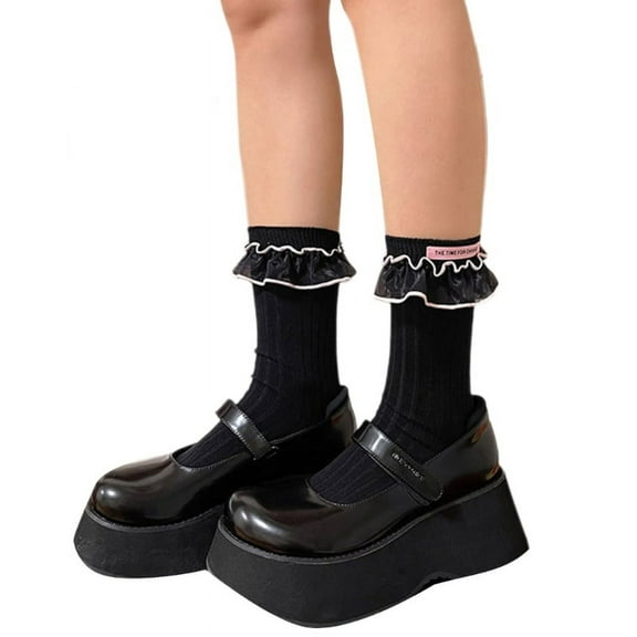 Milue Women Japanese Sweet Ruffle Frilly Crew Socks JK Loose Socks Cotton Ankle Socks