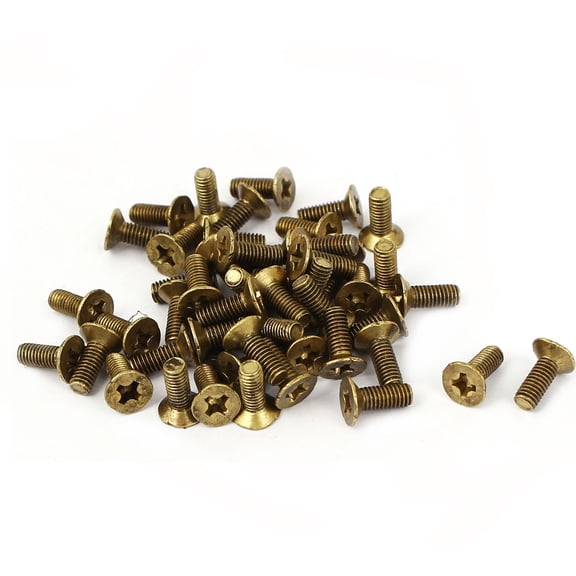 M3 x 0.5mm Pitch Metric Drive Countersunk Screws Brass Tone 50Pcs