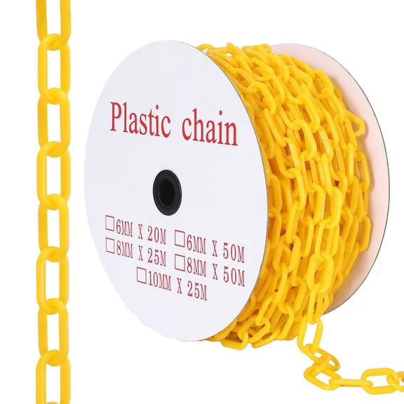 Durable Plastic Safety Chain 240FT – 6MM Thick, 1.5" Links, UV & Weather Resistant, 50 S-Hooks – Industrial Barrier for Crowd Control, Parking Lots, Construction, Queue Lines – Yellow