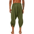 thumbnail image 3 of Mrrootc Mens Cotton Linen Solid Color Pockets Elastic Waist Casual Cropped Pants, 3 of 5