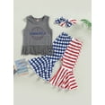 thumbnail image 6 of Independence Day Kids Girls Clothes Summer Tassel Tank Tops and Stretch Casual Star Stripe Flared Pants Headband, 6 of 10
