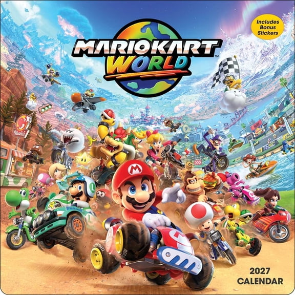 Mario Kart World 2027 Wall Calendar with Bonus Stickers, (Paperback)