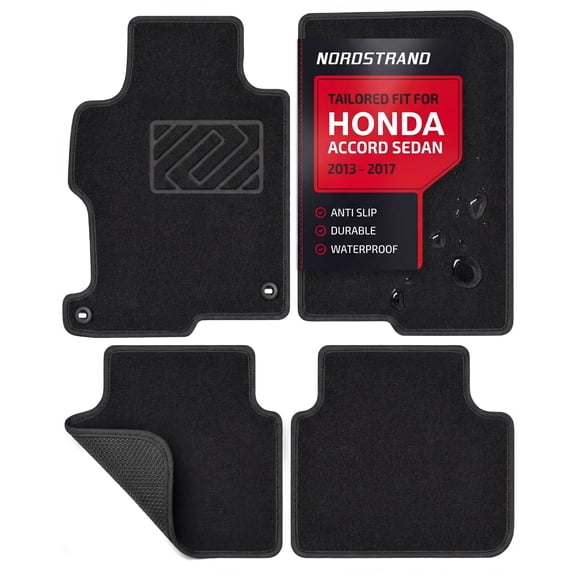 Floor Mats for Honda Accord 2013 2014 2015 2016 2017 Sedan - Tailored 3D Fit - Front & Rear Set of 4 - Anti-Slip Backing - 22oz Carpet Mat Heavy Duty - All Weather Car Liner Floormats